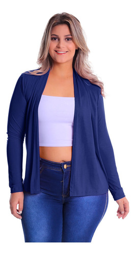 Imagem 1 de 5 de Cardigan Reto Plus Size Blazer Blusa Feminina Casaco Malha