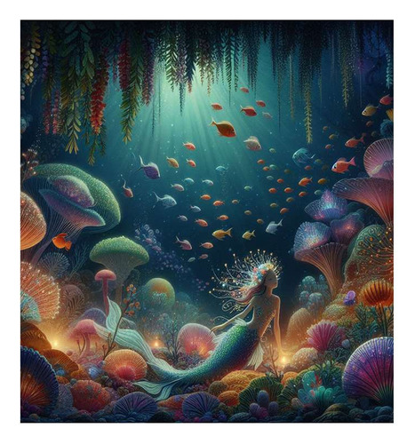 Vinilo 45x45cm Sirena Fantasia Fondo Mar Pez Corales M3