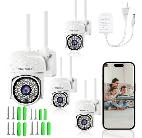 Moreka® 4pcs 2mp Cámara De Seguridad Exteriores Wifi Hd 1080p Videovigilancia Por Teléfono Móvil, Visión Nocturna, Funciones A Prueba De Agua Y Led Alarma, Wifi Doble Frecuencia, Con 26 Led