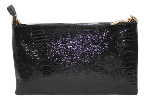 Cartera Dama Piel Charol Original Cadena Dorada De Mano Negro Liso