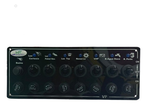 Painel Marinizado 8 Botões Fusível E Led Individual Preto