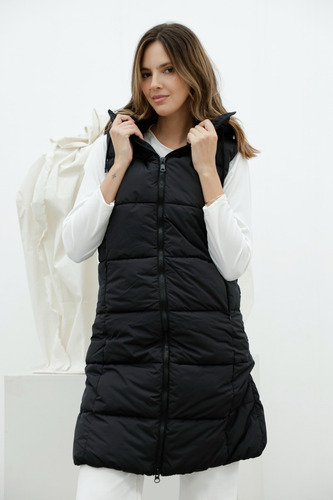 Chaleco Largo Con Capucha Y Piel Puffer Inflable Importado