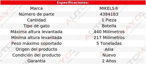 Gato Hidr Con Tornillo Extensión Capacidad 5 Ton Mikel's