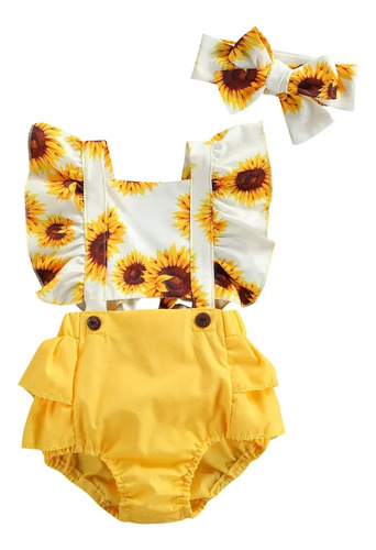 Mameluco Asoleador Estampado Amarillo Girasoles Bebé Niña