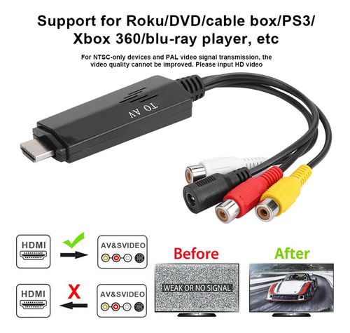 Cable Adaptador Hdmi A Av Rca 1080p Hd, Macho