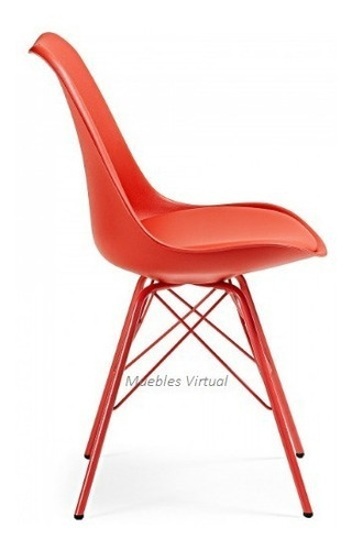 Silla Eames Base Metalica Con Almohadon Gris Blanco Negro Asiento Rojo