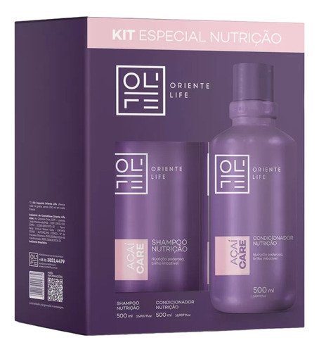 Kit Shampoo E Condicionador Nutrição Açaí 500ml Oriente Life