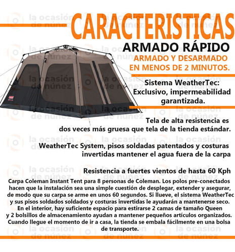 Imagen 5 de 10 de Carpa 8 Personas Coleman Instant Automatica Camping + Bolso