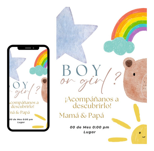 Invitacion Digital Revelacion De Genero Baby Gender Reveal