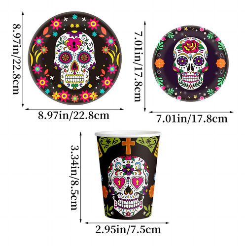 10 Pcs Muertos Halloween Vasos Platos Papel Esqueleto Fiesta