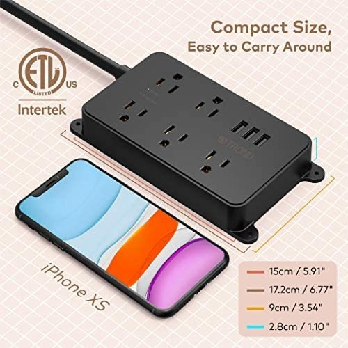 Enchufe Inteligente Marca Trond/5 Tomas/3 Usb/negro/5ft