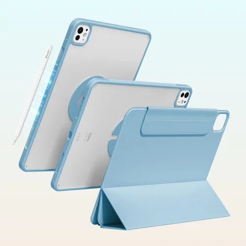Mr. Gadgets Funda Case Transparente Smart Folio 2 En 1 Magnetico, Antifouling, Compatible Con iPad Pro M4 13 Pulgadas, Porta Lapices, Soporte Plegable, Color Azul Cielo