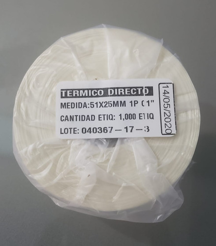 Etiqueta Termica Directa 2x1 , 51x25 Mm 1000 Por Rollo 8pza