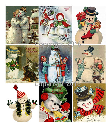 Clasico Muñeco Nieve Tarjeta Navidad Victoriana Collage Hoja