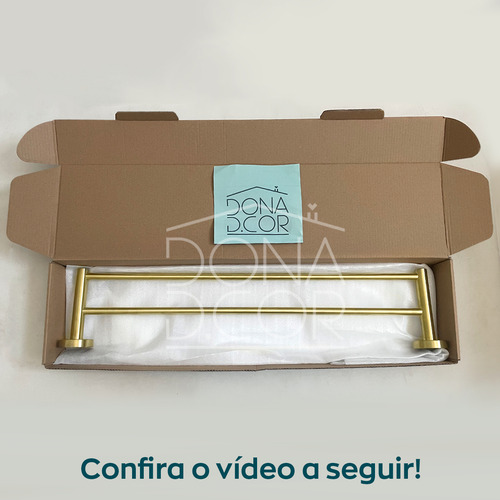 Suporte Duplo Toalha Inox304 Toalheiro Dourado 60cm Banheiro