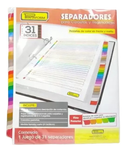 Separadores Para Carpeta Con 31 Pestañas Printaform