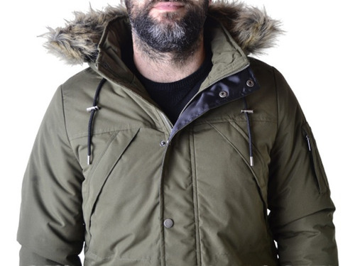 Imagen 4 de 10 de Campera Parka Impermeable Verde Negra Hombre The Big Shop