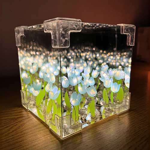 Lampara Premium Original Tulipanes Infinitos Cubo Led Espejo Azul