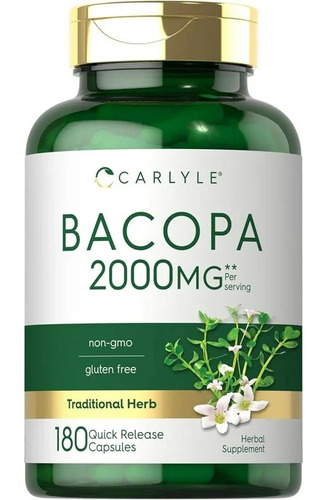 Bacopa Monnieri 2000 Mg Suplemento Sin Gluten 180 Capsulas Sabor Sin Sabor