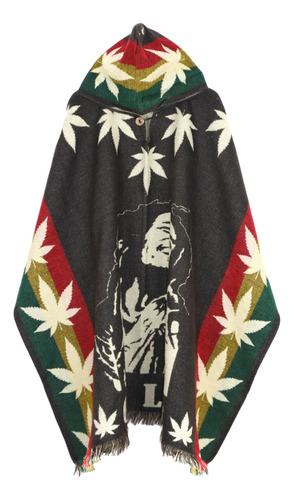 Maxiruana Poncho Lana Alpaca Con Capota De Bob Marley