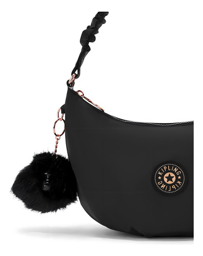 Bolsa Shoulder Bag Kipling Lidya Diseño Liso Black Sateen Con Correa De Hombro Black Satten Asas Color Negro Y Herrajes Gold Rose