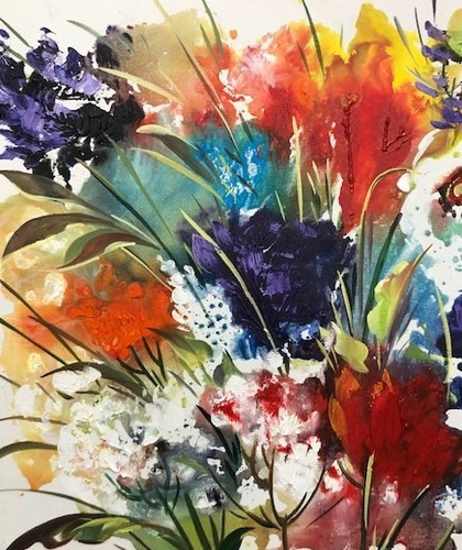 Imagem 3 de 6 de Obra/quadro Acrílico S/tela Painel Flor Espatuladas 50x60cm