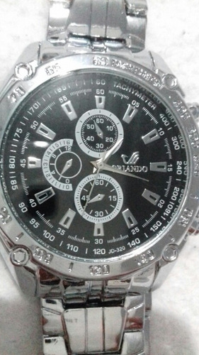 Relógio Quartz Masculino Aço Cromado Fundo Azul M/ Orlando