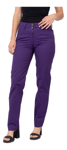 Pantalon Violeta Mujer Gabardina Semi Elastizado Recto 