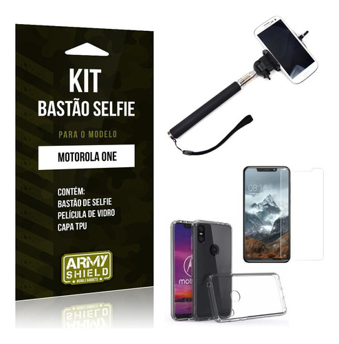 Kit Bastão Selfie Motorola One Bastão+película+capa