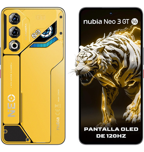 Nubia Smartphone Neo 3 Gt 5g Amarillo 6.7 120hz, 50mp+2mp, 256gb+8 Gb Ram, Batería 6000mah, Android 15 Con Dts:x Ultra