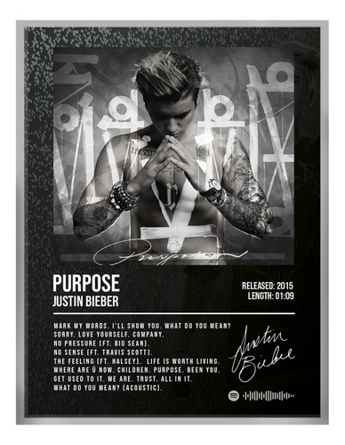 Poster Justin Bieber Purpose Album Music Firma 80x40