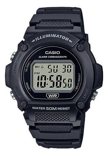 Reloj Casio W-219h-1a Deportivo Sumergible Crono Alarma Color De La Malla Negro Color Del Bisel Negro Color Del Fondo Natural
