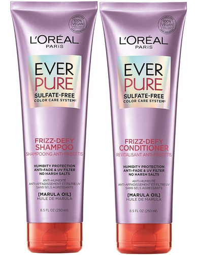 Champú Y Acondicionador Everpure , L'oréal Paris Frizz Defy.