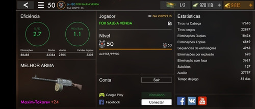 Imagem 1 de 4 de Conta World War Heroes
