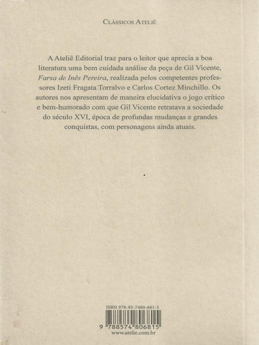 Farsa De Inês Pereira, De Vicente, Gil. Editora Ateliê Editorial, Capa Mole, Edição 6ª Edição - 2014 Em Português