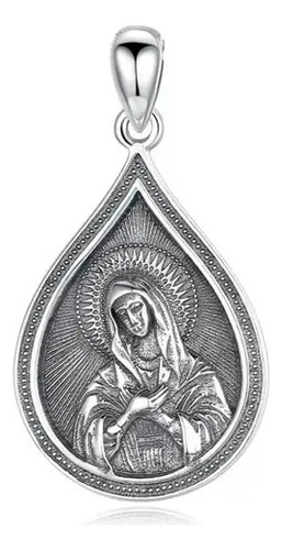 Colgante Gota De Virgen Maria En Plata Fina 950, Con Cadena