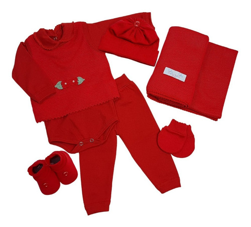 Saída De Maternidade Vermelha Menina Kit Premium Com 7 Peças