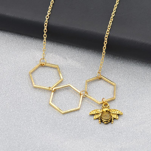 Colar Com Pingente De Abelha Hexagon Honeycomb Bee Colar Nic