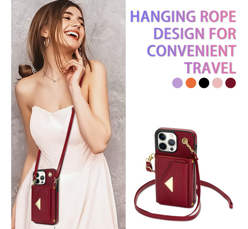 Funda Tipo Cartera Con Correa For El Hombro For iPhone 16, 15 Y 14