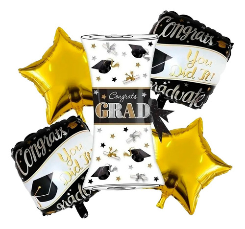 Decoracion Globos Graduacion Graduado Grado Diploma Dorado