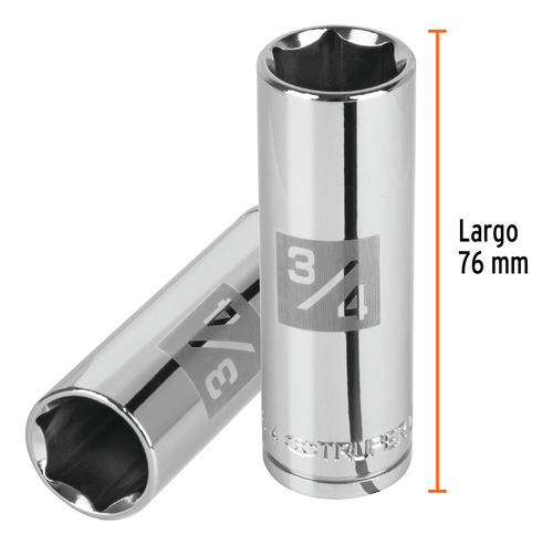 Dado Largo De 3/4, 6 Puntas, Cuadro 1/2, Truper. 13329