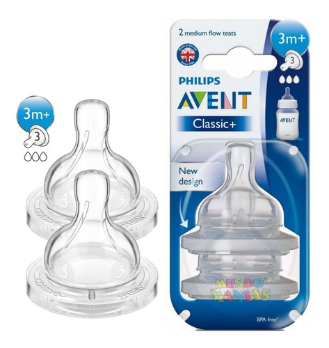 2 Tetinas +3m Para Mamadera Classic Avent Philips Mundomania