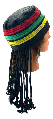 Gorro Jamaicano Rastafari Com Cabelos Dreads E Tranças 30cm