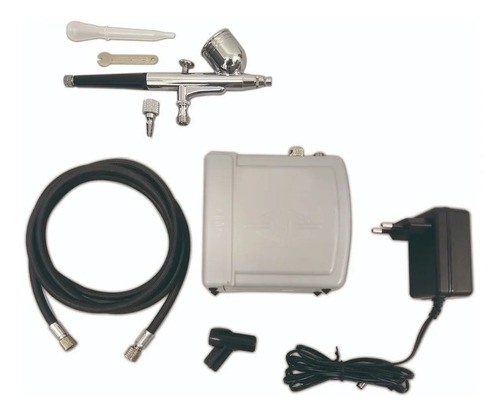 Imagem 2 de 9 de Kit Completo Aerografia Mini Compressor Ar + Aerógrafo 0,3mm