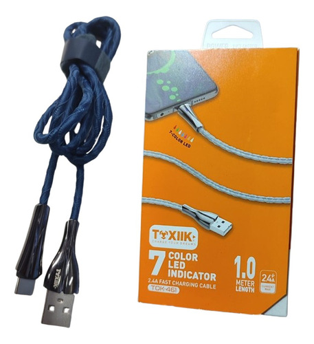 Cable Cargador Toxiik Tipo C Punt Metalreforzado Led Tok-461