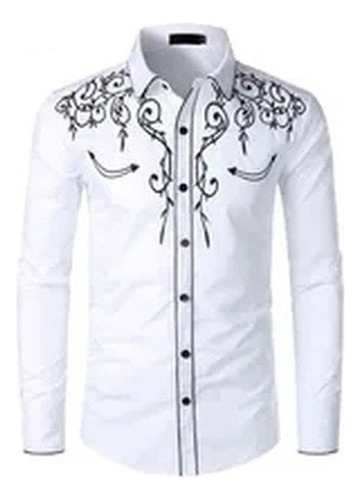 Western Vaquero Polera Hombres Marca Diseño Bordado Slim Fi