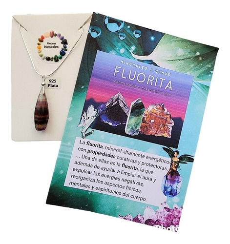 Colgante Gota Larga Piedra Fluorita Arcoiris , Protección