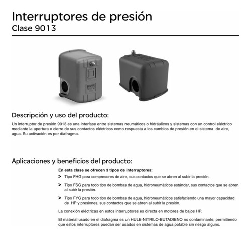 Interruptor De Presión Telemecanique 30-50 Psi Clase 9013