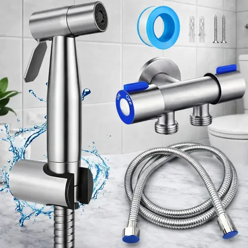 Ducha Kit Higiênica Duas Saídas De 1/2 Em Aço Inox Mangueira E Pistolinha Cor Prateado - Marca Camperluz Prata ( Registro 2 Saídas )