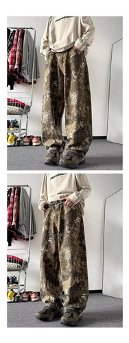 Pantalones Anchos De Mezclilla Con Estampado De Leopardo Par